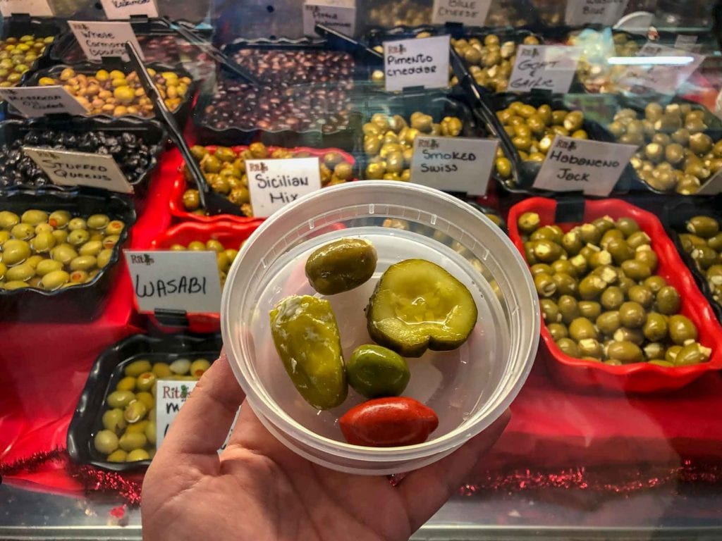 Olives and pickles at West Side Market