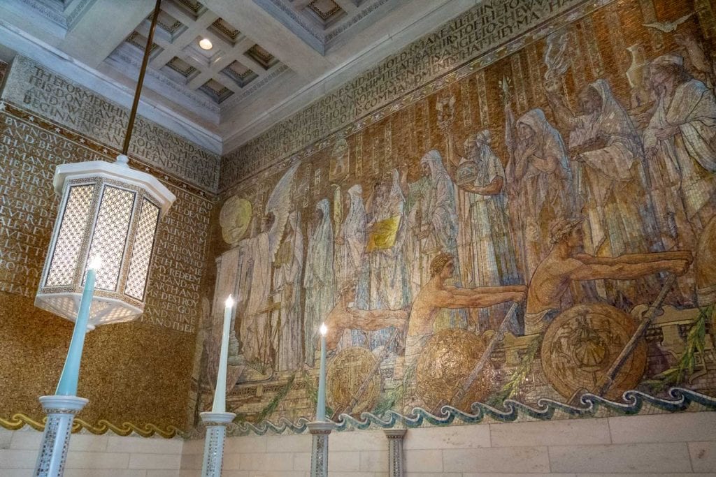 Mosaic wall in side Wade Memorial Chapel