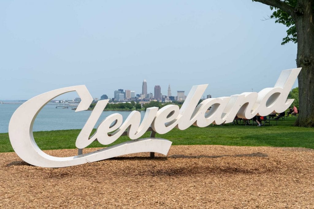 Cleveland script sign at Edgewater Park