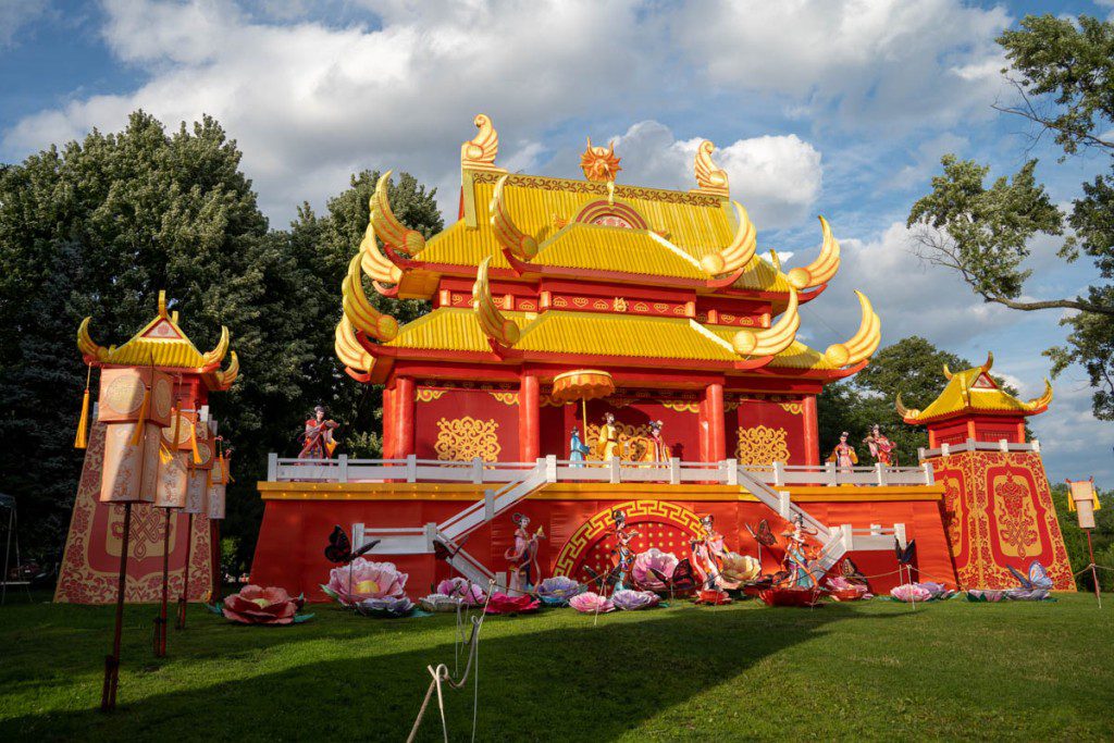 Red and yellow pagoda at Asian Lantern Festival 2022