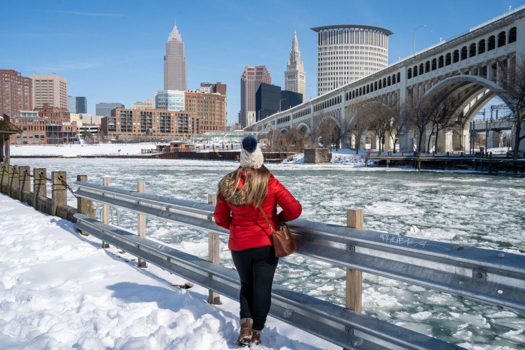 Frozen Cuyahoga River in winter