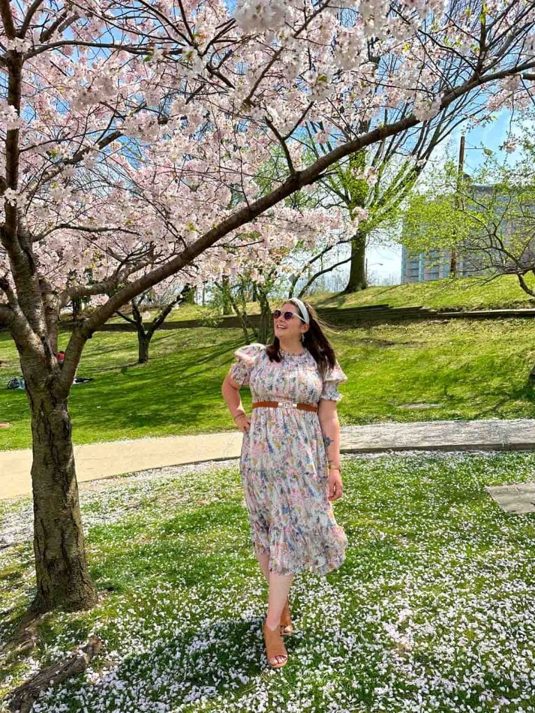 Amanda at Wade Lagoon with cherry blossoms