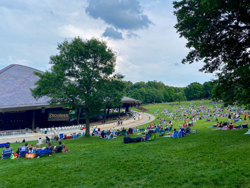 People sitting on the lawn at Blossom Music Center